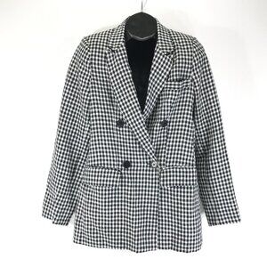 Reformation Rae Gingham Check Double Breasted Blazer Women's Small Linen Career